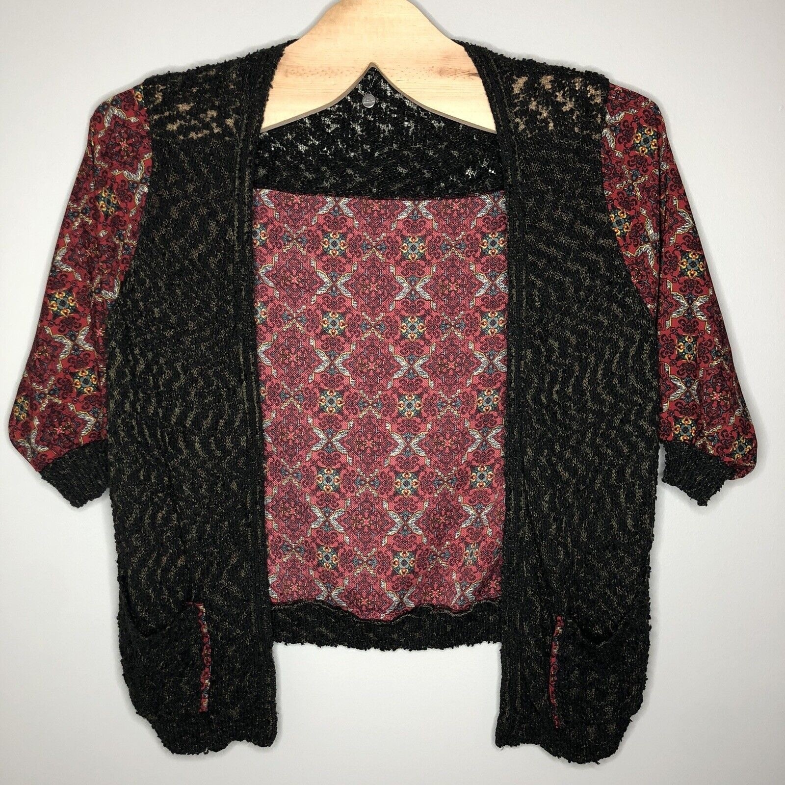 Bke Boutique Women's Printed Georgette 3/4 Sleeve Open Front Cardigan Sweater